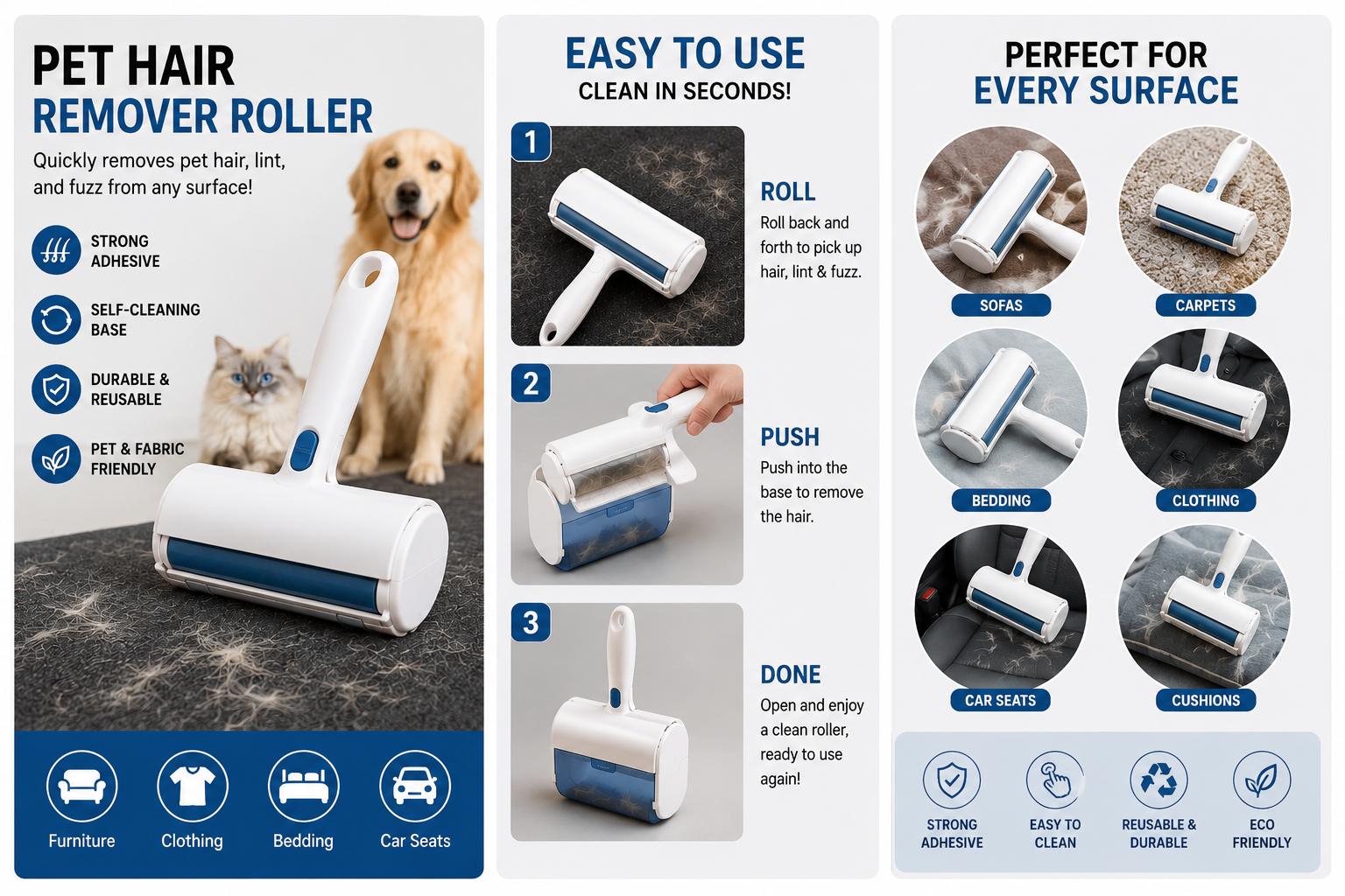 Detail of the roller's self-cleaning collection base and how to empty it