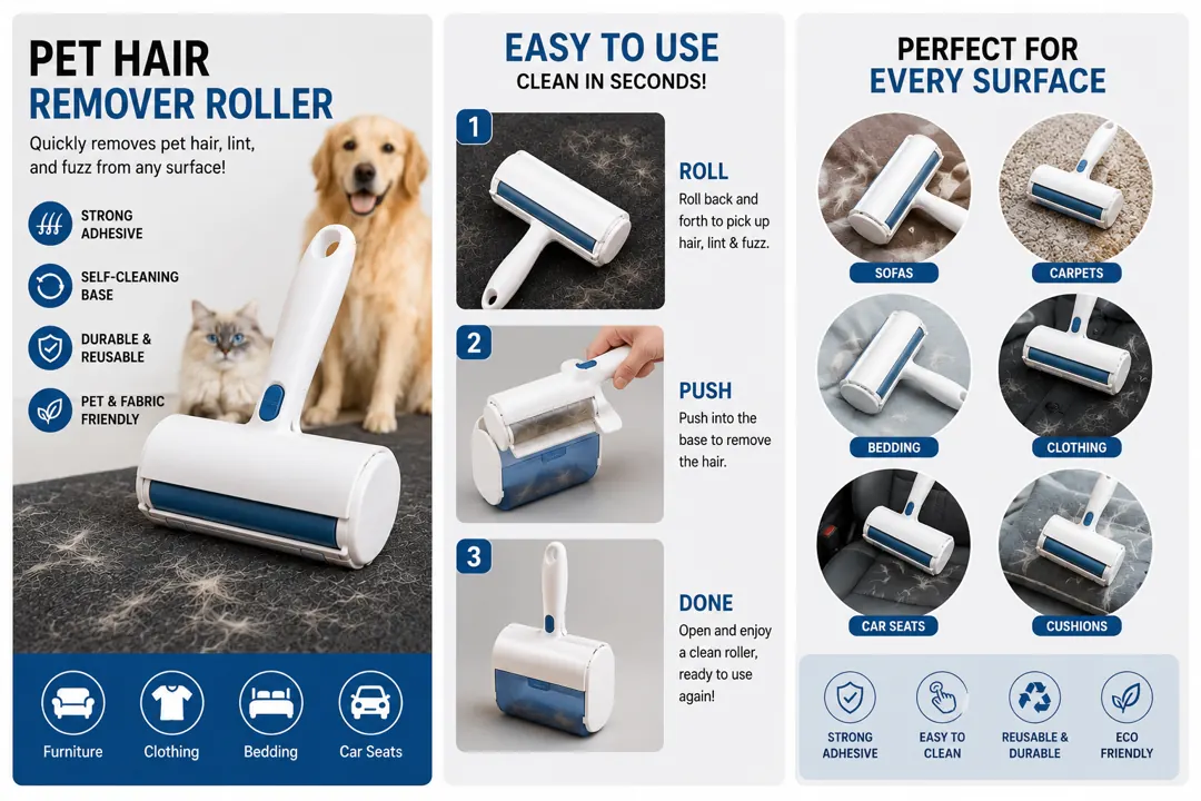 Detail of the roller's self-cleaning collection base and how to empty it