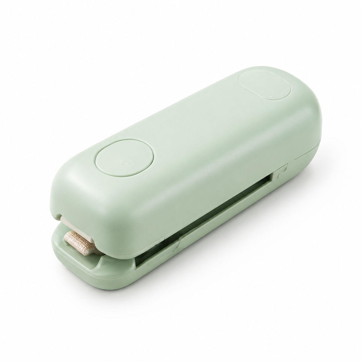 Green rechargeable mini bag sealer shown on a plain background